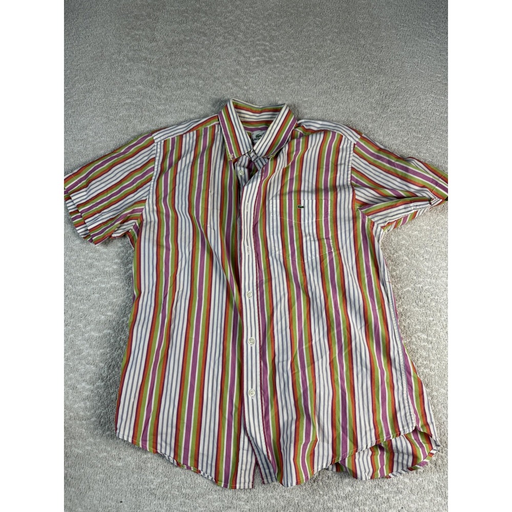 Lacoste Shirt‎ Mens Medium Multicolor Stripe Short Sleeve Button Front Cotton